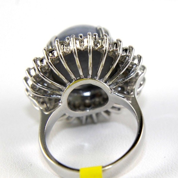 Star Blue Sapphire & Diamond Ring 14k WG 25.40Ct